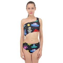 Seamless Pattern With Space Objects Ufo Rockets Aliens Hand Drawn Elements Space Spliced Up Two Piece Swimsuit by Hannah976