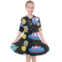 Seamless Pattern With Space Objects Ufo Rockets Aliens Hand Drawn Elements Space Kids  All Frills Chiffon Dress View1