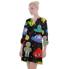 Seamless Pattern With Space Objects Ufo Rockets Aliens Hand Drawn Elements Space Open Neck Shift Dress by Hannah976