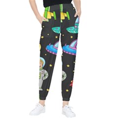 Seamless Pattern With Space Objects Ufo Rockets Aliens Hand Drawn Elements Space Women s Tapered Pants by Hannah976