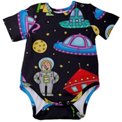 Seamless Pattern With Space Objects Ufo Rockets Aliens Hand Drawn Elements Space Baby Short Sleeve Bodysuit