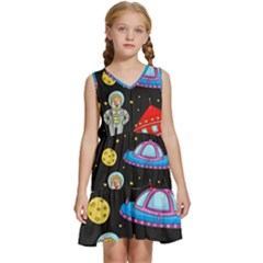 Seamless Pattern With Space Objects Ufo Rockets Aliens Hand Drawn Elements Space Kids  Sleeveless Tiered Mini Dress by Hannah976