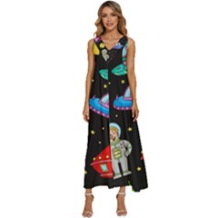 Seamless Pattern With Space Objects Ufo Rockets Aliens Hand Drawn Elements Space V-neck Sleeveless Loose Fit Overalls