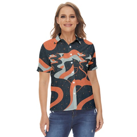 Dessert And Mily Way  pattern  Women s Short Sleeve Double Pocket Shirt by coffeus