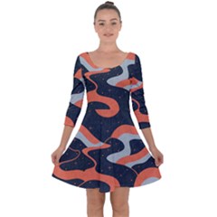 Dessert And Mily Way  pattern  Quarter Sleeve Skater Dress by coffeus