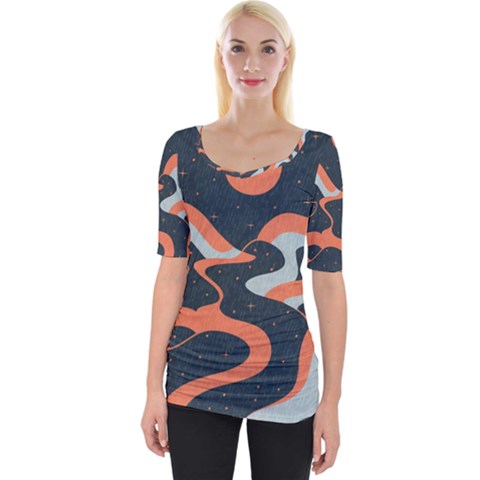 Dessert And Mily Way  pattern  Wide Neckline T-shirt by coffeus