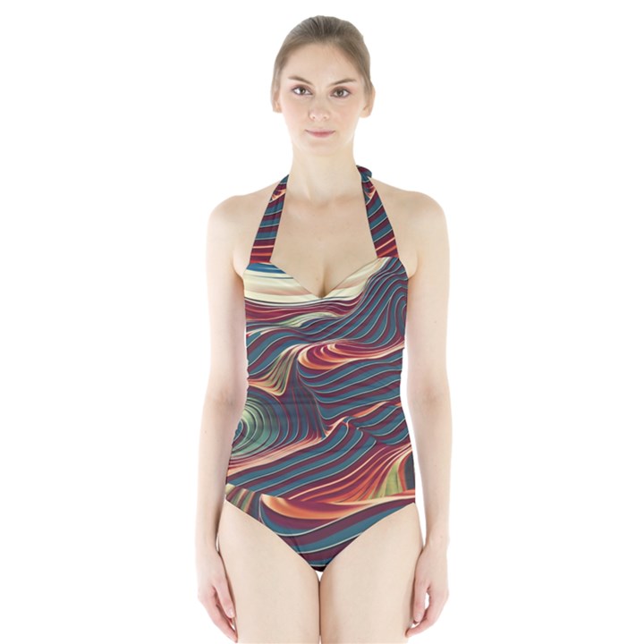 Dessert storm wave  Pattern  Halter Swimsuit