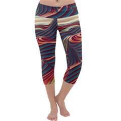 Dessert Storm Wave  pattern  Capri Yoga Leggings by coffeus