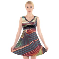 Dessert Storm Wave  pattern  V-neck Sleeveless Dress by coffeus