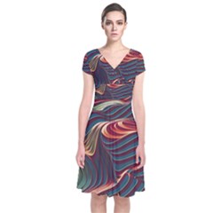 Dessert Storm Wave  pattern  Short Sleeve Front Wrap Dress by coffeus