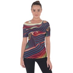 Dessert Storm Wave  pattern  Shoulder Cut Out Short Sleeve Top by coffeus