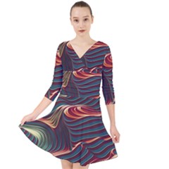 Dessert Storm Wave  pattern  Quarter Sleeve Front Wrap Dress by coffeus