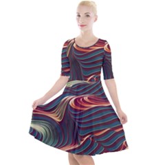 Dessert Storm Wave  pattern  Quarter Sleeve A-line Dress by coffeus