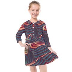 Dessert Storm Wave  pattern  Kids  Quarter Sleeve Shirt Dress by coffeus