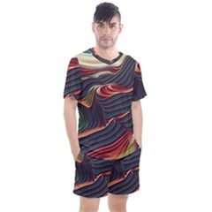 Dessert Storm Wave  pattern  Men s Mesh T-shirt And Shorts Set