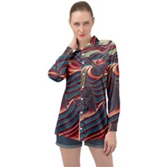 Dessert Storm Wave  pattern  Long Sleeve Satin Shirt