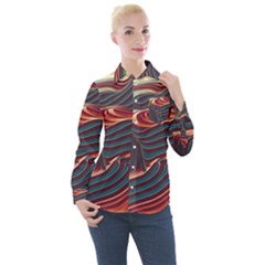 Dessert Storm Wave  pattern  Women s Long Sleeve Pocket Shirt