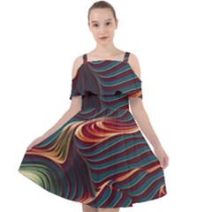 Dessert Storm Wave  pattern  Cut Out Shoulders Chiffon Dress