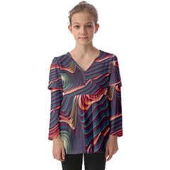 Dessert Storm Wave  pattern  Kids  V Neck Casual Top by coffeus