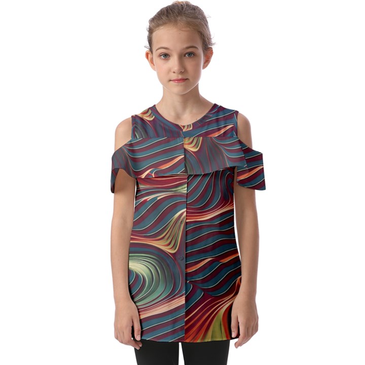 Dessert storm wave  Pattern  Fold Over Open Sleeve Top