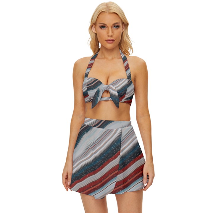 Dessert road  Pattern  all over print design Vintage Style Bikini Top and Skirt Set 