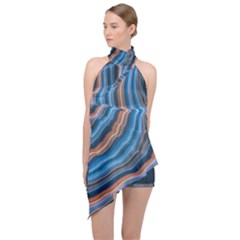 Dessert Waves  pattern  All Over Print Design Halter Asymmetric Satin Top