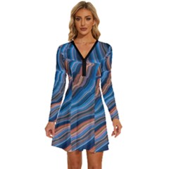 Dessert Waves  pattern  All Over Print Design Long Sleeve Deep V Mini Dress 