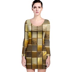 Golden Mosaic Tiles  Long Sleeve Velvet Bodycon Dress