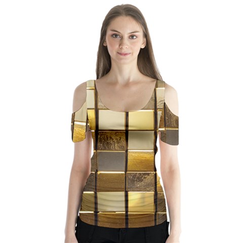 Golden Mosaic Tiles  Butterfly Sleeve Cutout T-shirt  by essentialimage