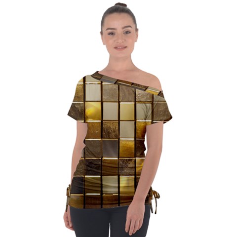 Golden Mosaic Tiles  Off Shoulder Tie-up T-shirt by essentialimage