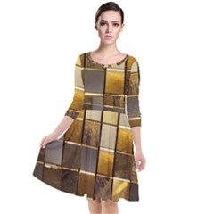 Golden Mosaic Tiles  Quarter Sleeve Waist Band Dress by essentialimage