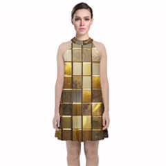 Golden Mosaic Tiles  Velvet Halter Neckline Dress 