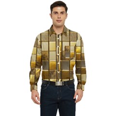 Golden Mosaic Tiles  Men s Long Sleeve Pocket Shirt  by essentialimage