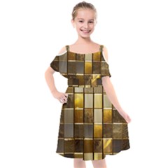 Golden Mosaic Tiles  Kids  Cut Out Shoulders Chiffon Dress by essentialimage