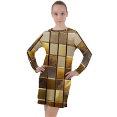 Golden Mosaic Tiles  Long Sleeve Hoodie Dress