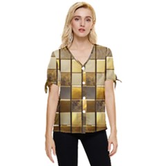 Golden Mosaic Tiles  Bow Sleeve Button Up Top by essentialimage