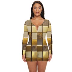 Golden Mosaic Tiles  Long Sleeve Boyleg Swimsuit by essentialimage