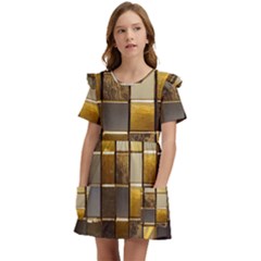 Golden Mosaic Tiles  Kids  Frilly Sleeves Pocket Dress by essentialimage