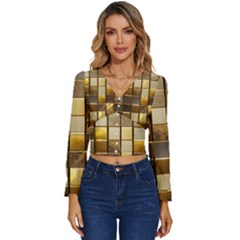 Golden Mosaic Tiles  Long Sleeve V-neck Top by essentialimage