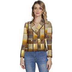 Golden Mosaic Tiles  Women s Long Sleeve Revers Collar Cropped Jacket by essentialimage