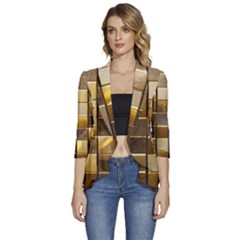 Golden Mosaic Tiles  Women s 3/4 Sleeve Ruffle Edge Open Front Jacket by essentialimage