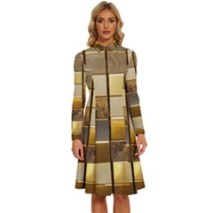 Golden Mosaic Tiles  Long Sleeve Shirt Collar A-line Dress by essentialimage