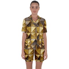 Golden Mosaic Tiles  Satin Short Sleeve Pajamas Set by essentialimage365