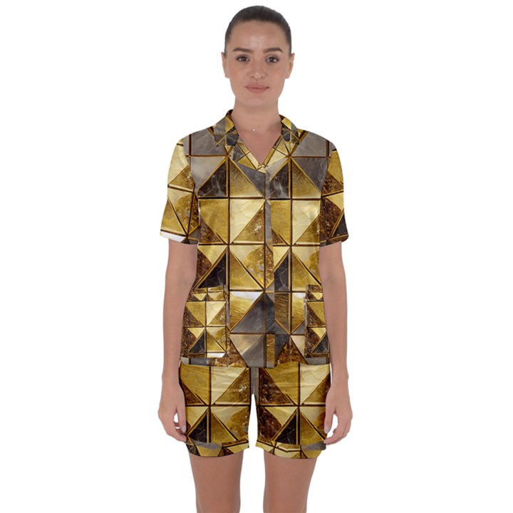 Golden Mosaic Tiles  Satin Short Sleeve Pajamas Set