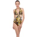 Golden Mosaic Tiles  Halter Front Plunge Swimsuit View1