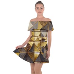 Golden Mosaic Tiles  Off Shoulder Velour Dress by essentialimage365