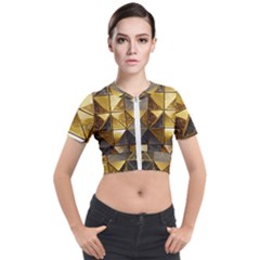 Golden Mosaic Tiles  Short Sleeve Cropped Jacket by essentialimage365