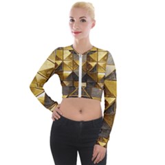 Golden Mosaic Tiles  Long Sleeve Cropped Velvet Jacket by essentialimage365