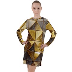 Golden Mosaic Tiles  Long Sleeve Hoodie Dress