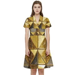 Golden Mosaic Tiles  Short Sleeve Waist Detail Dress by essentialimage365